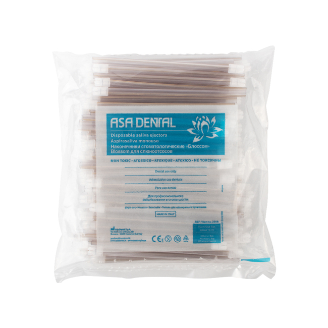 Слюноотсосы BLOSSOM без фталатов, прозрачные, 15 см, 100 шт. | Asa Dental (Италия)